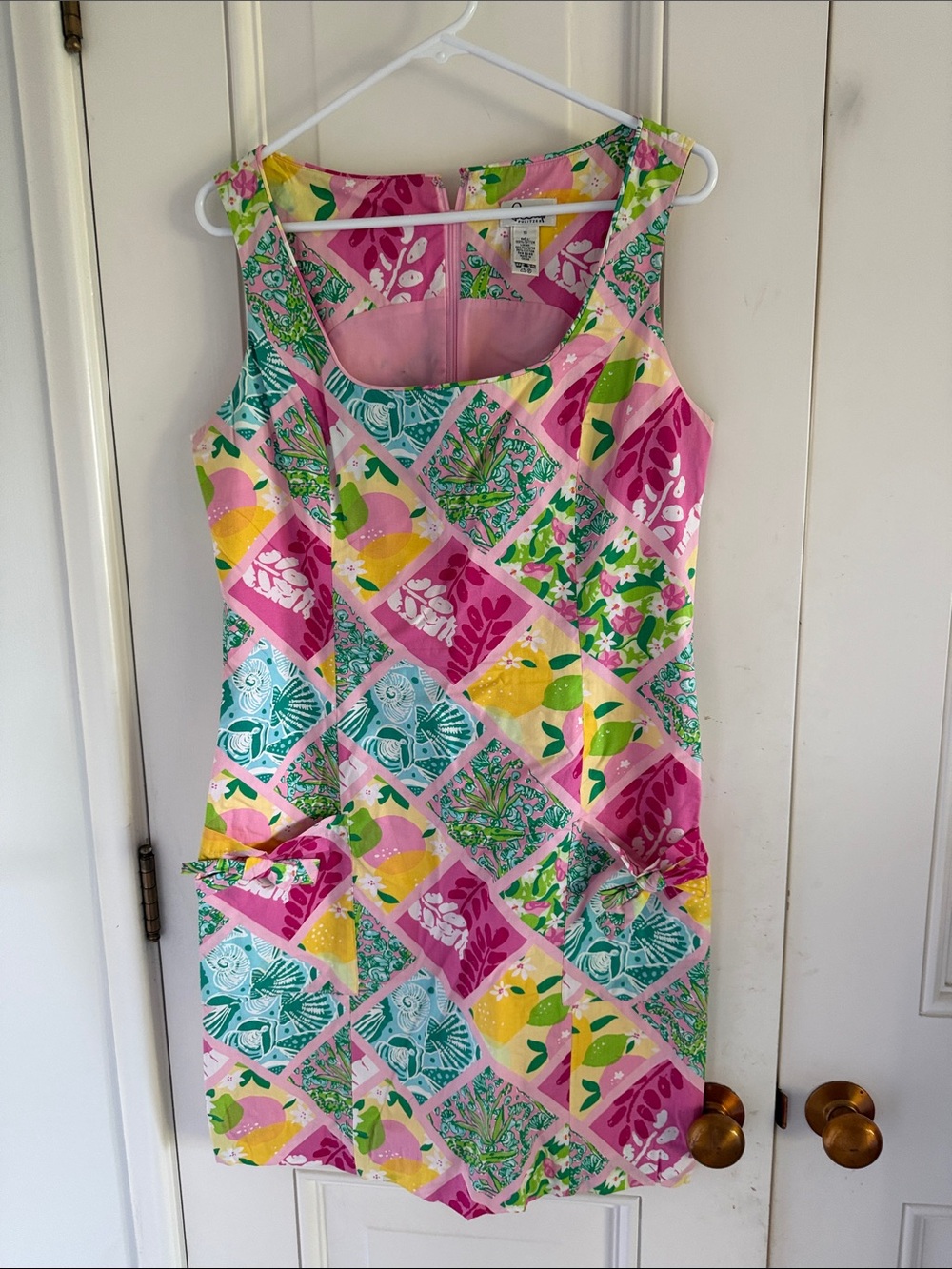 Lilly Pulitzer Pink, Teal, Green & Yellow Patchwork Sleeveless Shift Dress